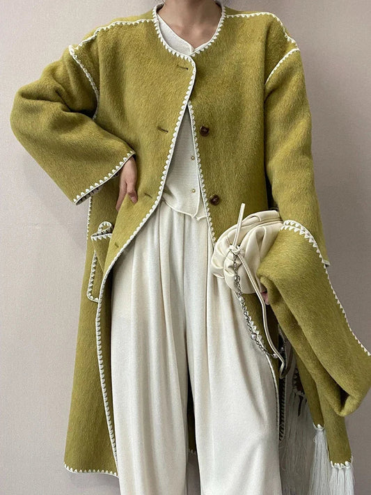 Hit Patchwork Loose Long Spliced Single Coat