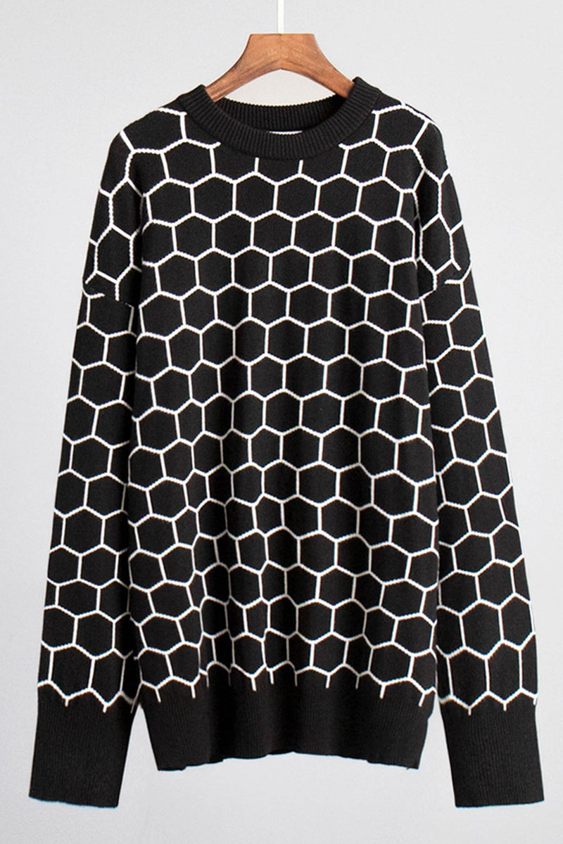 Honeycomb Print Pullover Sweater