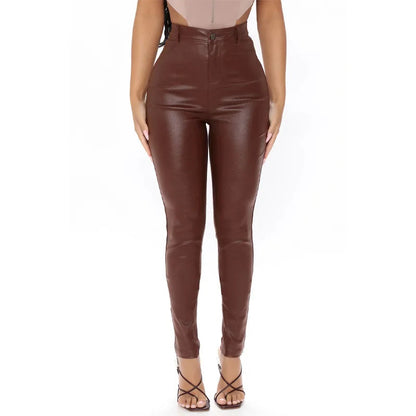 Black Brown Pu Leather High Waist Slim Skinny High Stretch Pants