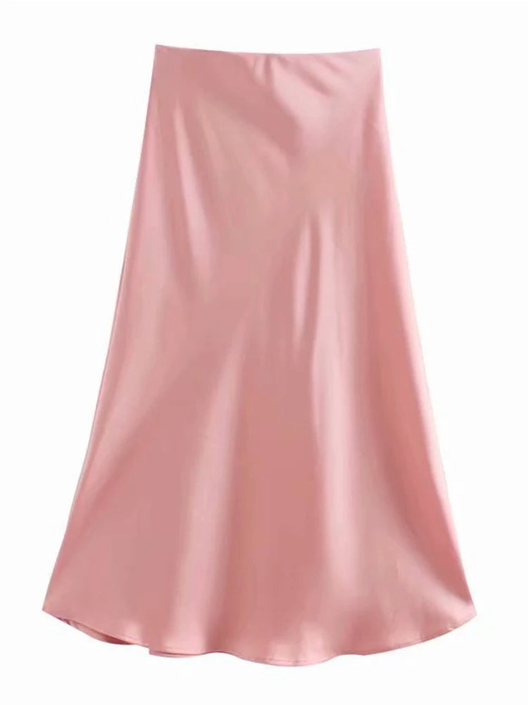 Satin Elastic Waist Summer Slim A-line Skirt