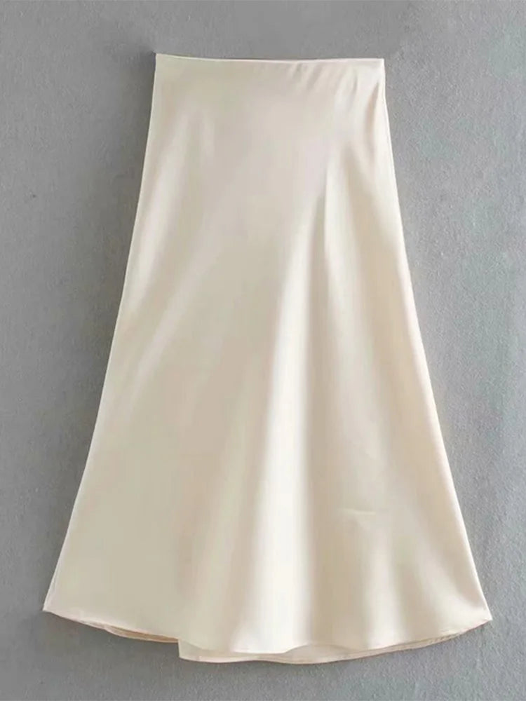 Satin Elastic Waist Summer Slim A-line Skirt