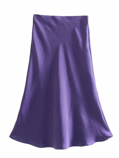 Satin Elastic Waist Summer Slim A-line Skirt