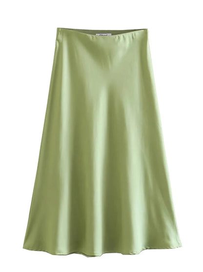 Satin Elastic Waist Summer Slim A-line Skirt