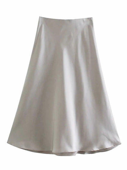 Satin Elastic Waist Summer Slim A-line Skirt