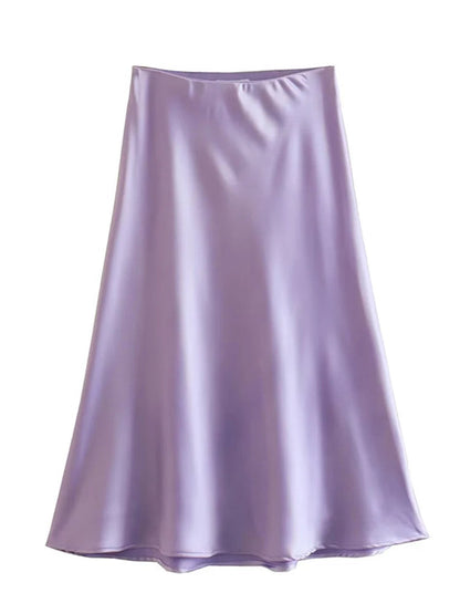 Satin Elastic Waist Summer Slim A-line Skirt