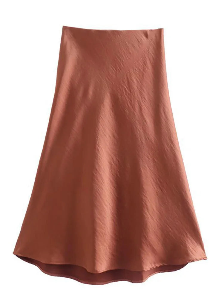 Satin Elastic Waist Summer Slim A-line Skirt