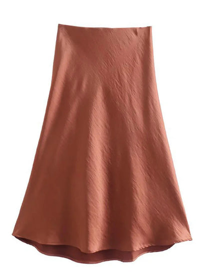 Satin Elastic Waist Summer Slim A-line Skirt