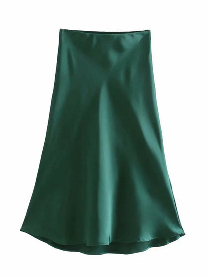 Satin Elastic Waist Summer Slim A-line Skirt