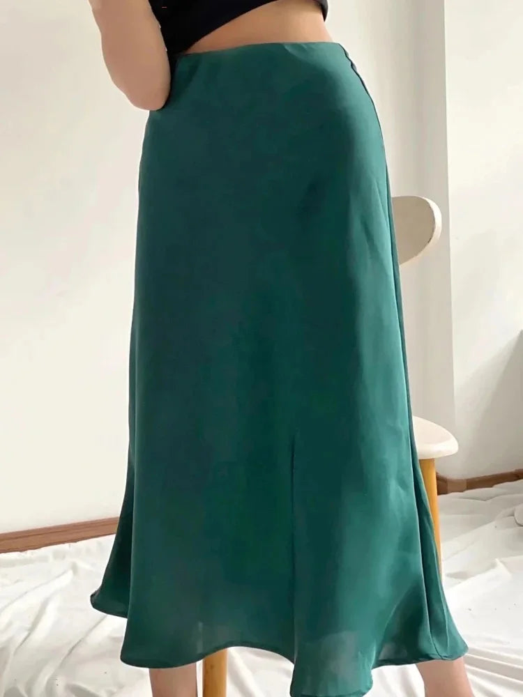 Satin Elastic Waist Summer Slim A-line Skirt