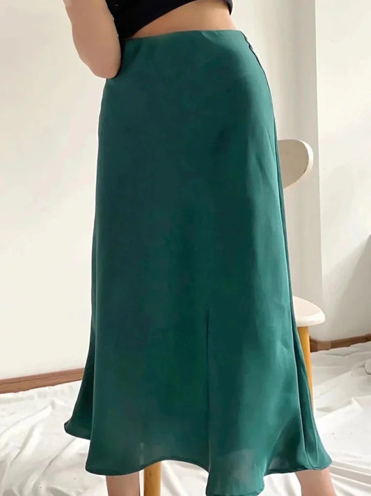 Satin Elastic Waist Summer Slim A-line Skirt