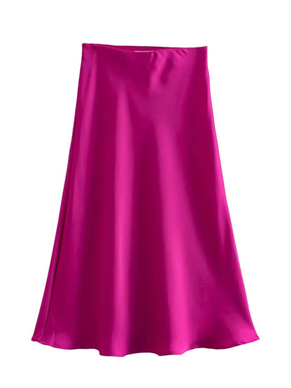 Satin Elastic Waist Summer Slim A-line Skirt