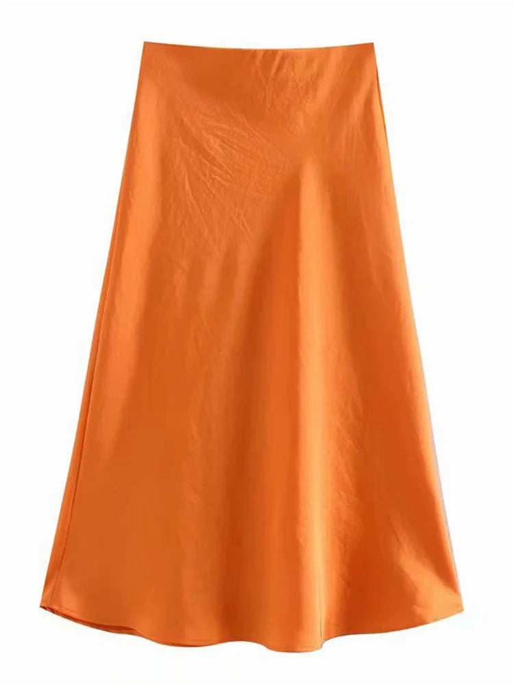 Satin Elastic Waist Summer Slim A-line Skirt