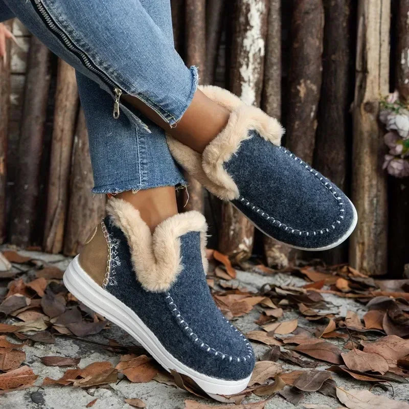 Shoes Sleeve Boots Winter Round Toe Plush Fleece for Warmth Short Barrel Flat Large Size Snow Boots
