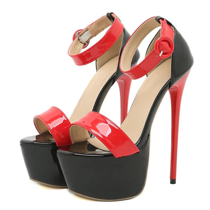 Hot Sales Summer Style 17cm Sandals High Heels Open Toe Buckles Nightclub Party Shoes Black Size 35-42