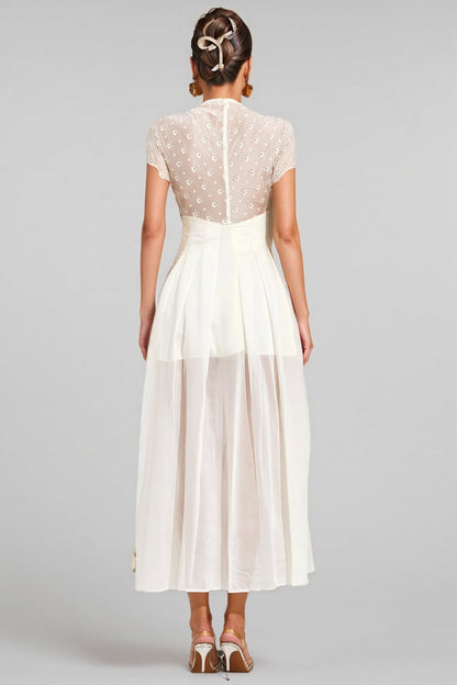 Lisiya Beige Lace Maxi Dress