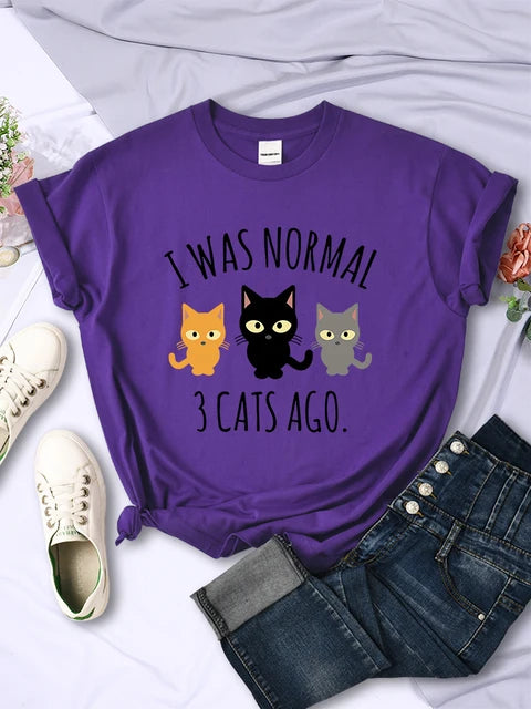 I Was Normal 3 Cats Ago Print T-shirts Female Multicolor Tee Clothing Hip Hop Short Sleeve Summer O-neck T Shirt