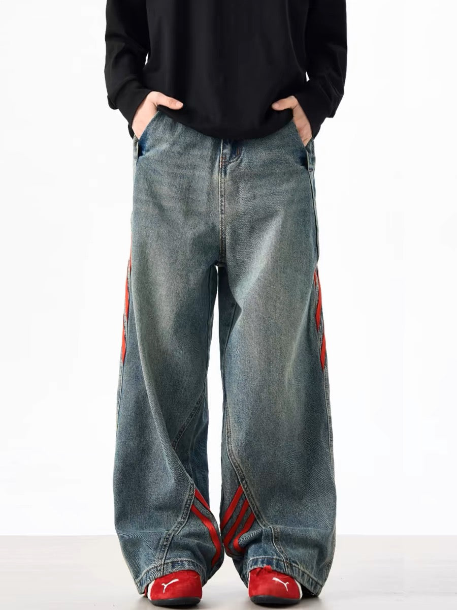 Two-tone Faded Denim Pants