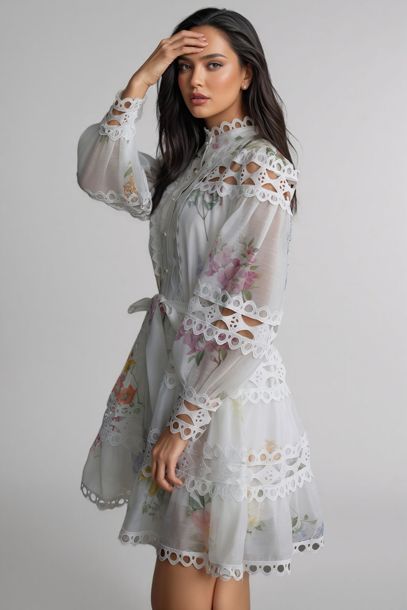Catharine Print Lace Panelled Mini Dress
