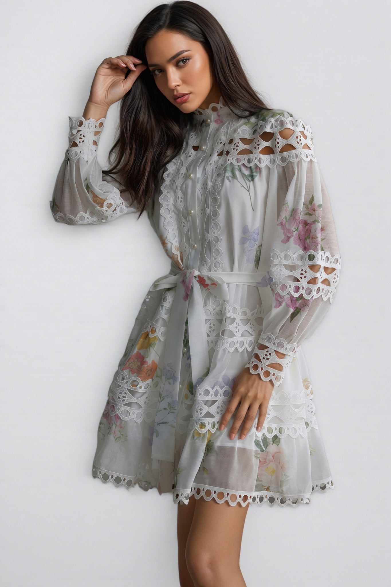 Catharine Print Lace Panelled Mini Dress
