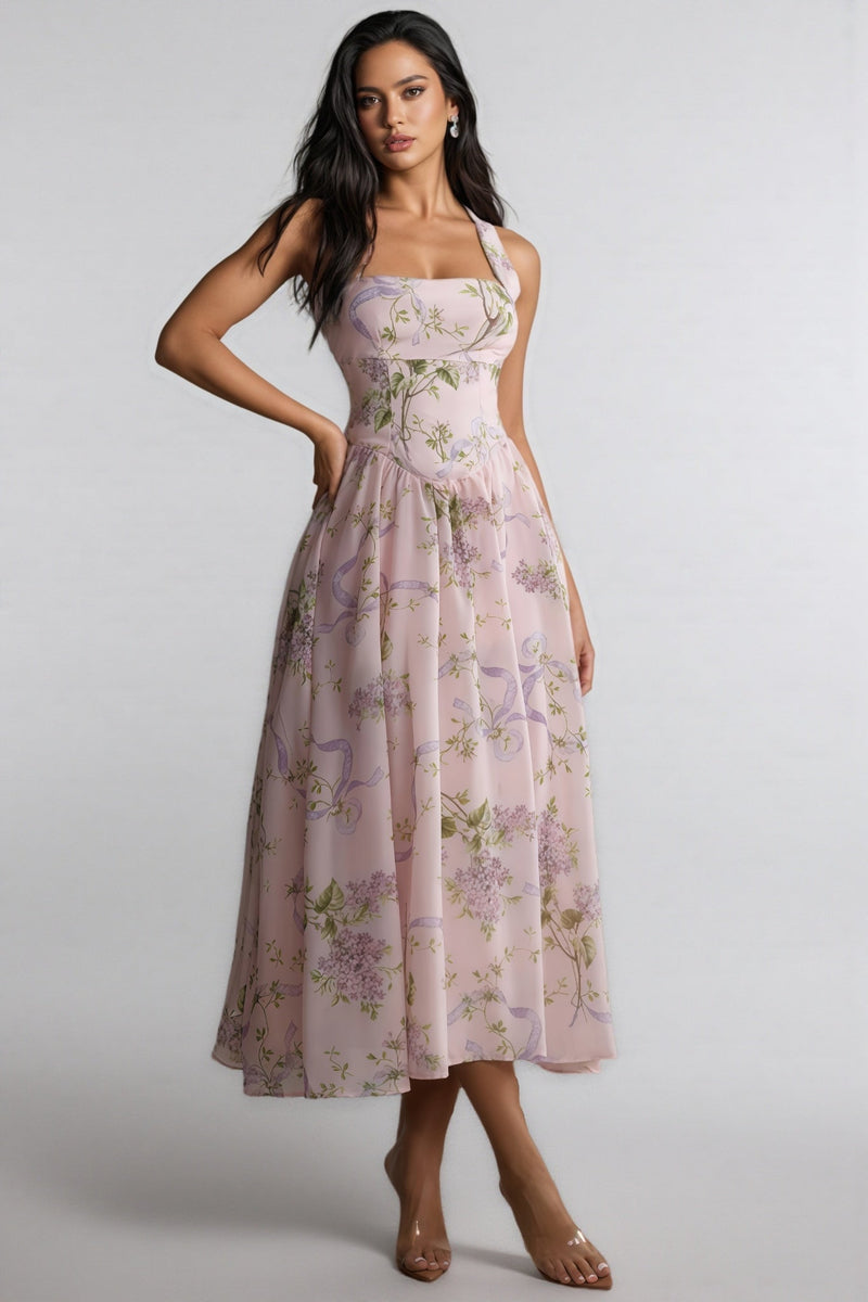 Ekala Print Open Back Midi Dress
