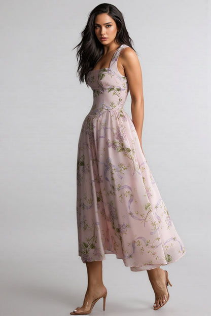 Ekala Print Open Back Midi Dress