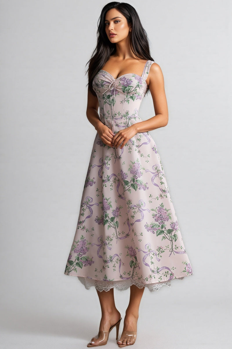 Kerry Print Lace Trim Midi Dress