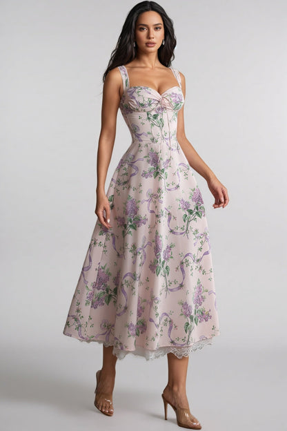 Kerry Print Lace Trim Midi Dress