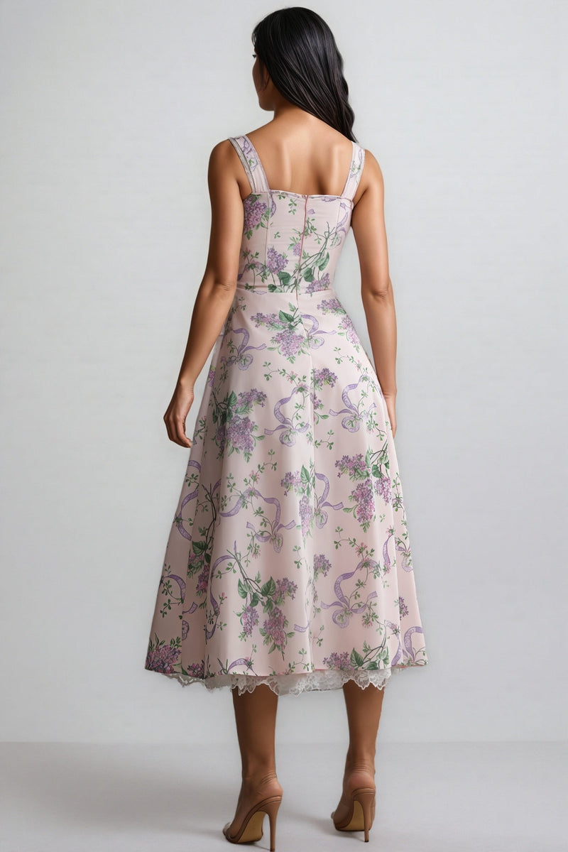 Kerry Print Lace Trim Midi Dress