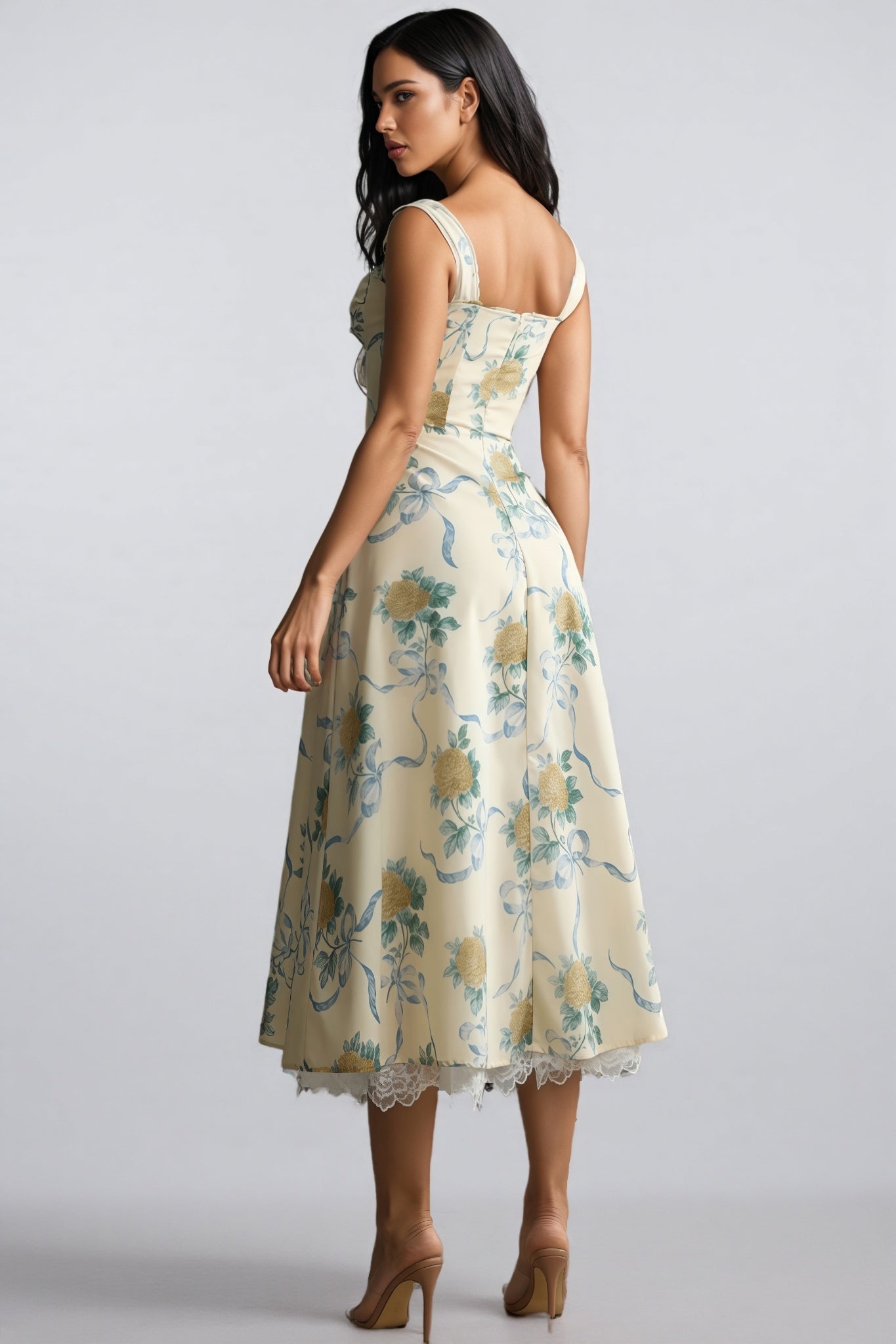 Caelu Print Sweetheart Midi Dress