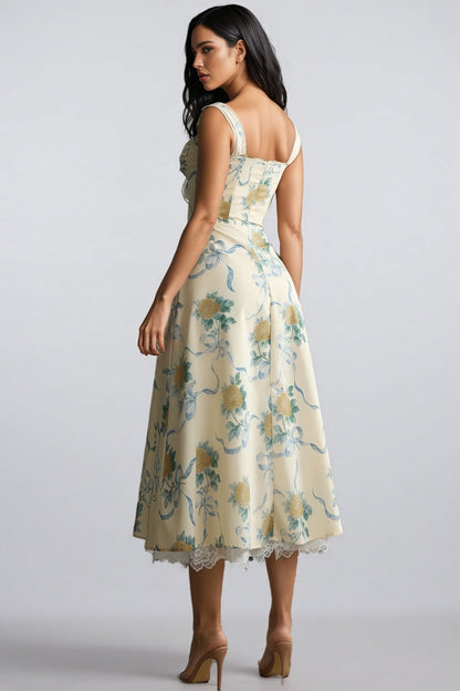 Caelu Print Sweetheart Midi Dress