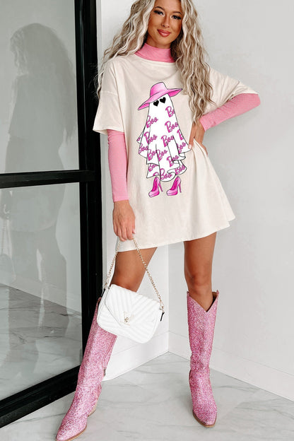 Girly Ghost Oversized Graphic T-shirt Dress (vanilla)