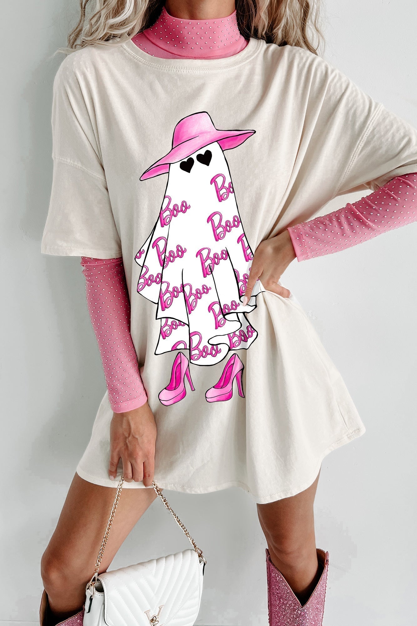 Girly Ghost Oversized Graphic T-shirt Dress (vanilla)