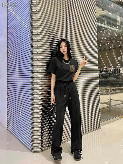 Print Lv Short Sleeve Top & Pants Coord Set