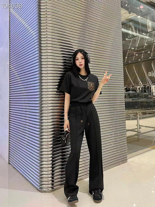 Print Lv Short Sleeve Top & Pants Coord Set