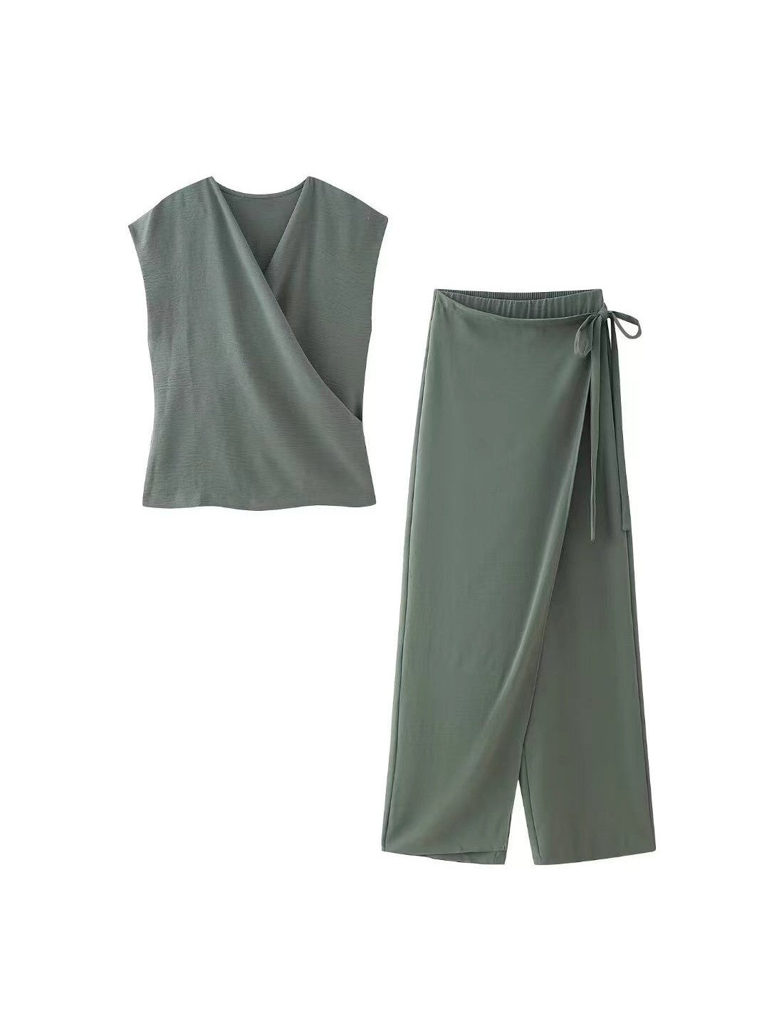 Sleeveless V Neck Top & Wrap Pant Coord Set