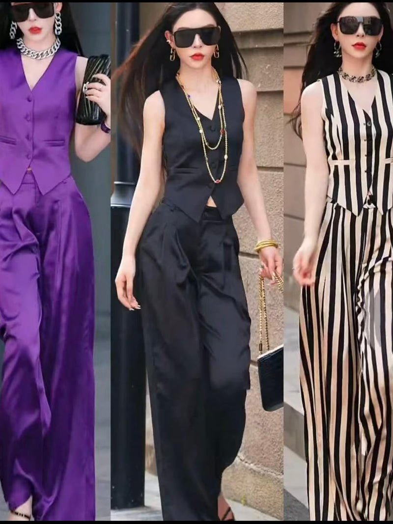 Waist Coat Vest & Wide Leg Pants Coord Set
