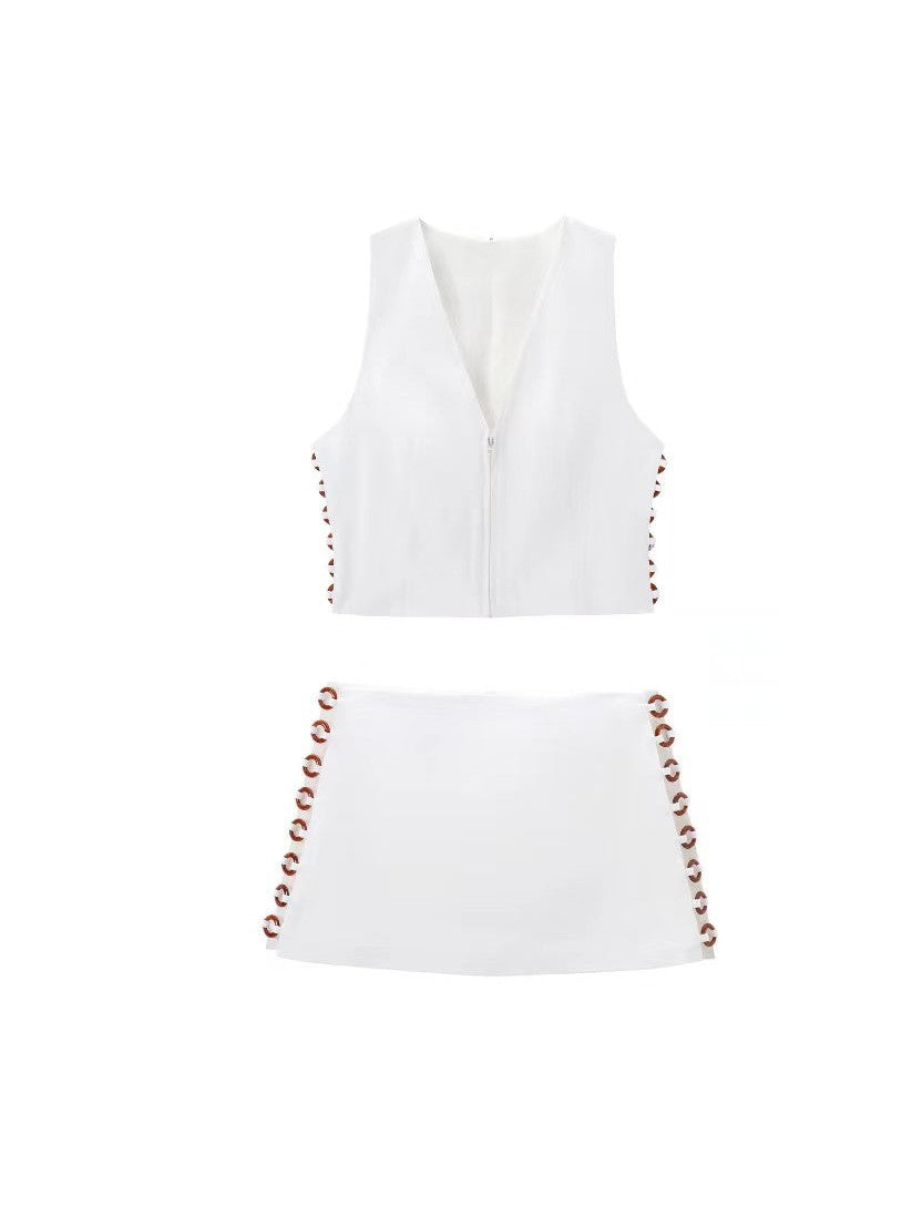 Sleeveless V Neck Waistcoat Top & Skirt Coord Set