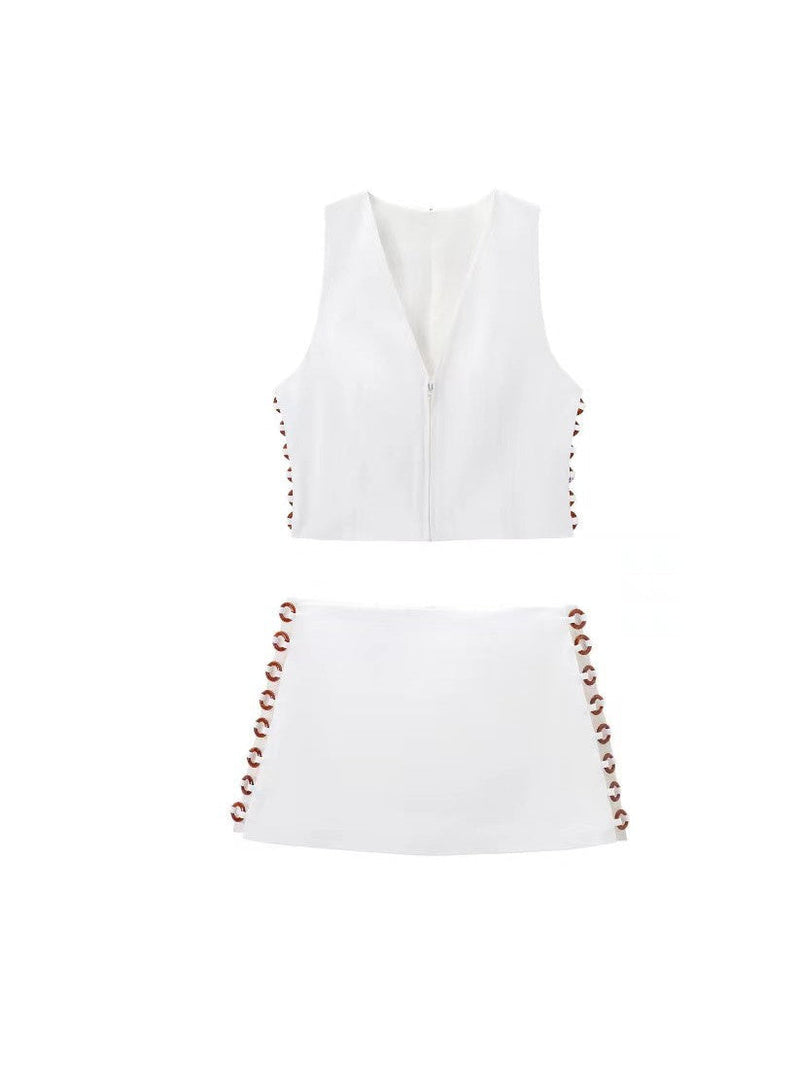 Sleeveless V Neck Waistcoat Top & Skirt Coord Set