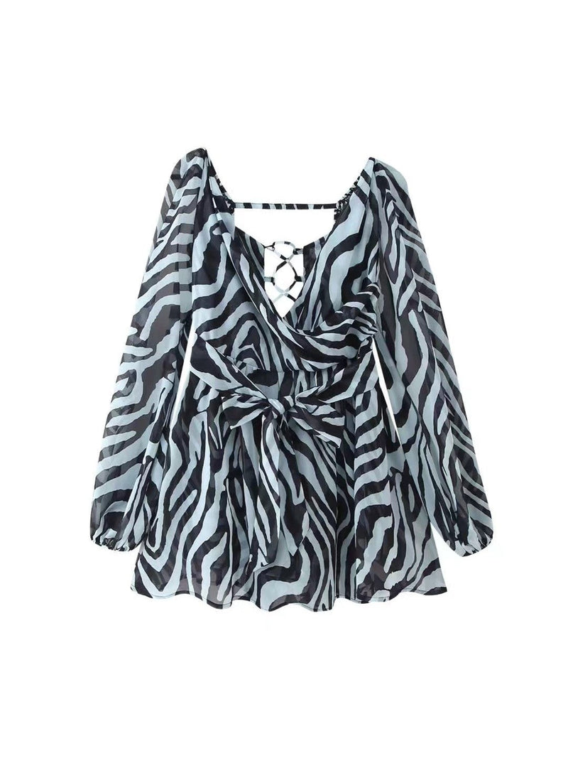 Lantern Cutout Sleeves Deep Neck Backless Romper