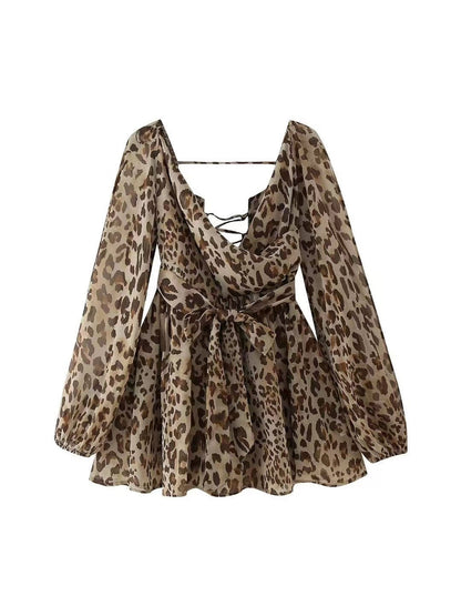 Lantern Cutout Sleeves Deep Neck Backless Romper