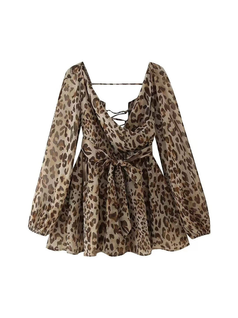 Lantern Cutout Sleeves Deep Neck Backless Romper