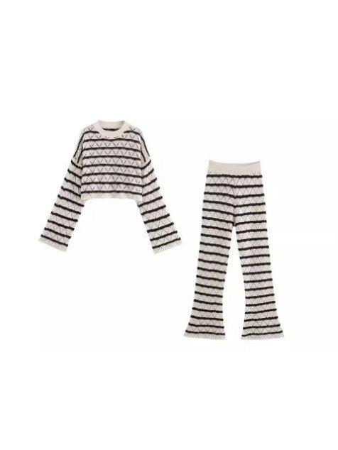 Knitted Long Sleeves T-shirt & Pant Coord Set