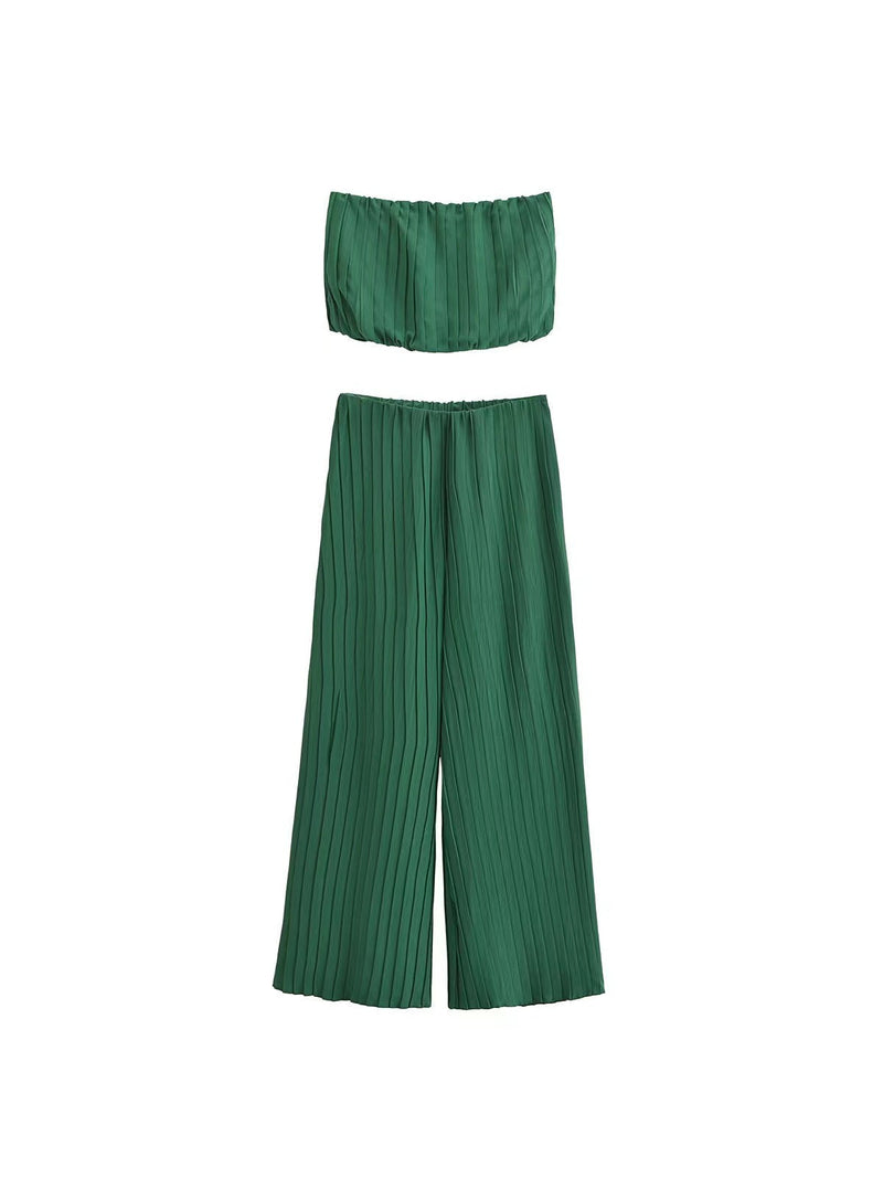 Pleated Tube Top & Wide Leg Pant Coord Set
