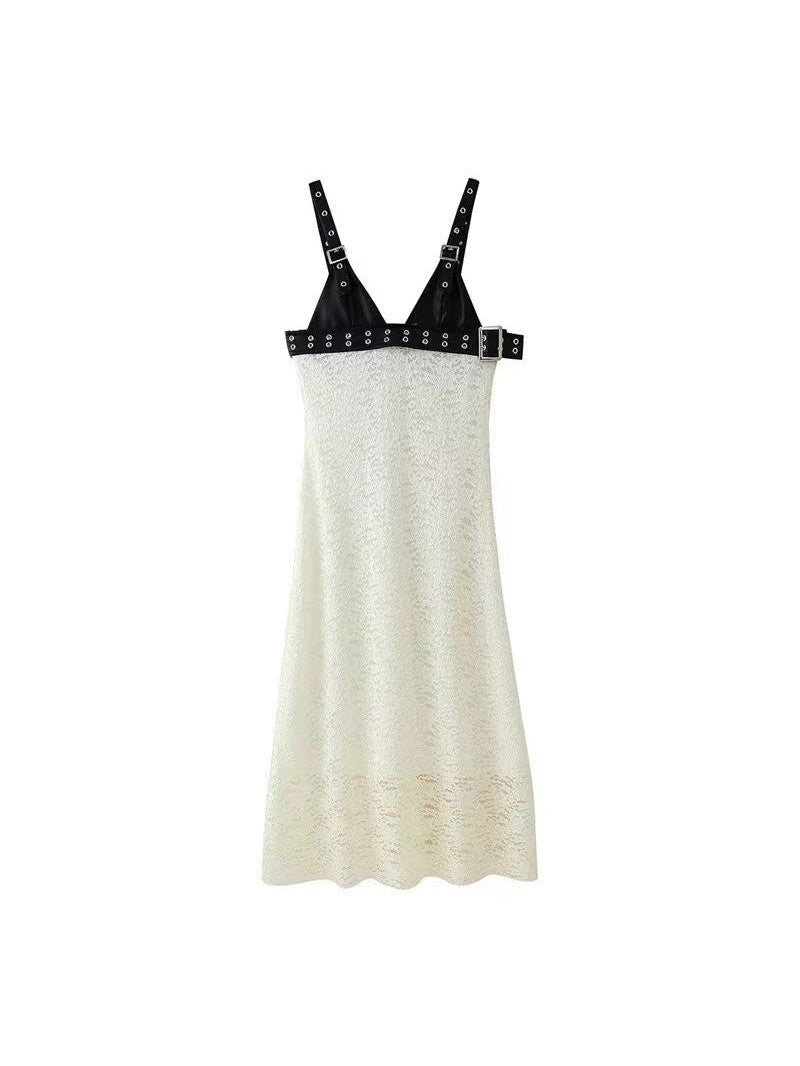 Lace Belt Bodice Midi Dress