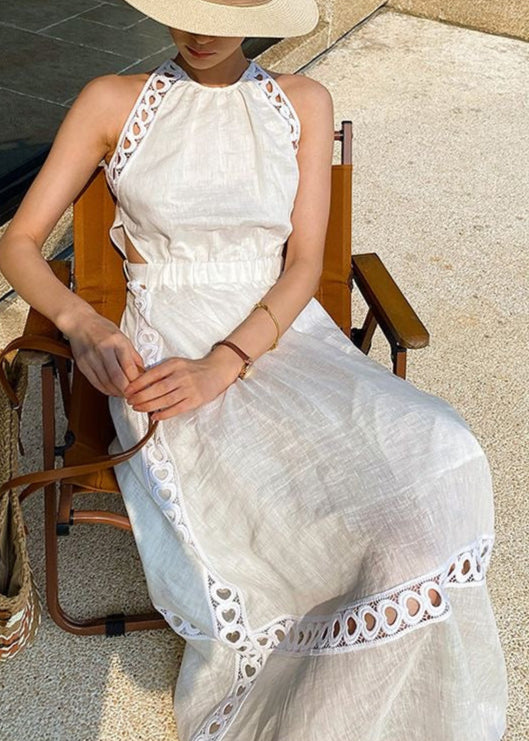 Marais - Cutout Halter Maxi Dress With Embroidered Trim
