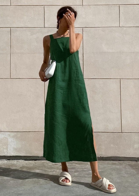 Isla Linen Maxi Dress – Relaxed Fit With Side Slits