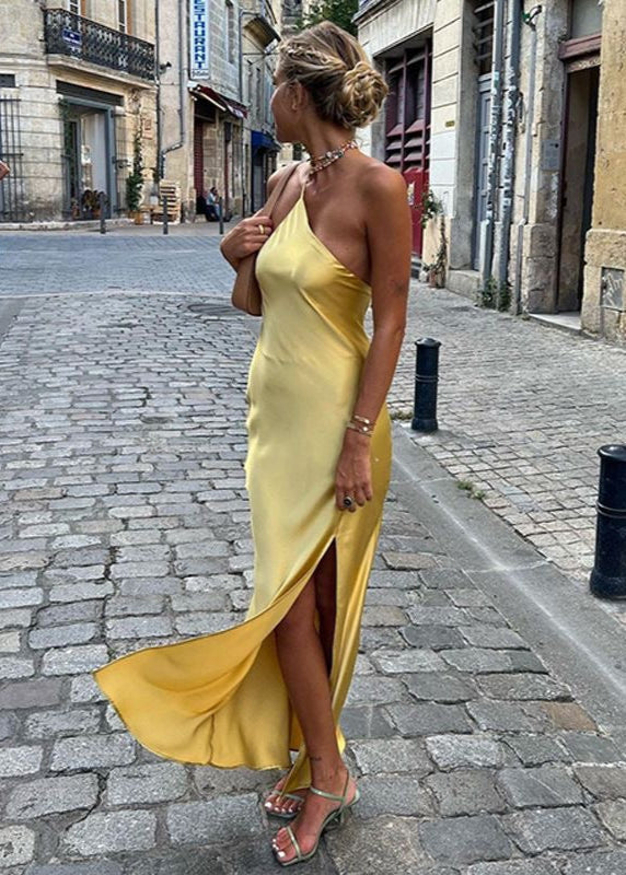Golden Hour - Satin One-shoulder Backless Maxi Dress