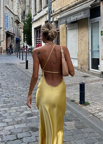 Golden Hour - Satin One-shoulder Backless Maxi Dress