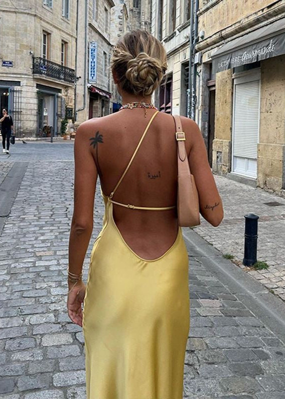 Golden Hour - Satin One-shoulder Backless Maxi Dress