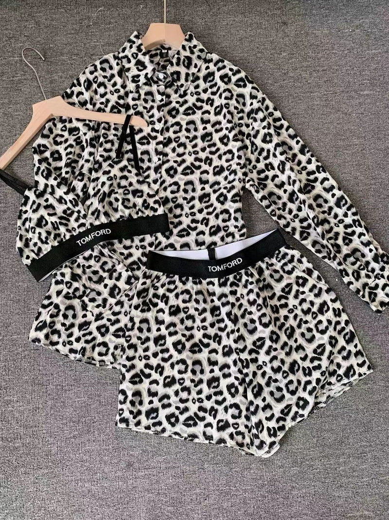 Animal Print Tf 3 Piece Braletter Shorts & Shirt Coord Set